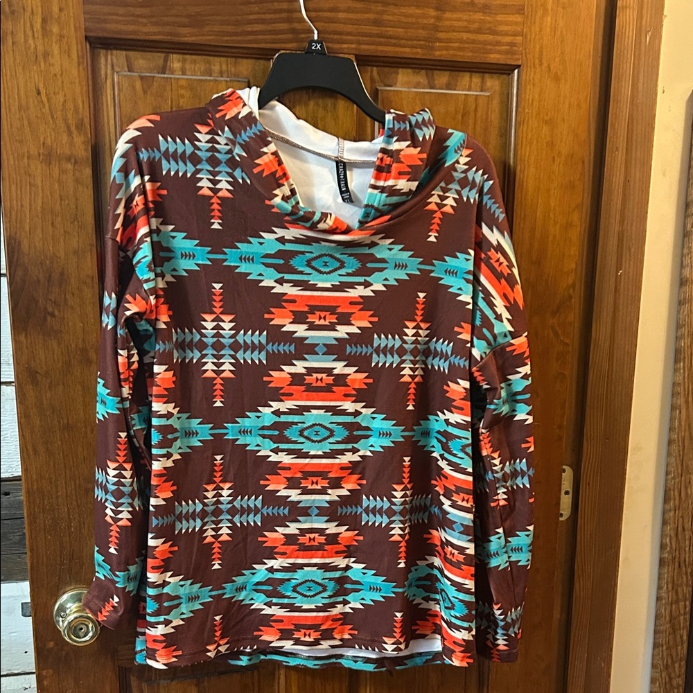 Crazy Train Multicolor Tribal Print Hoodie